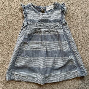 Pehr Striped Smocked Dress 12M Blue Grey Ruffle Sleeve Organic Cotton